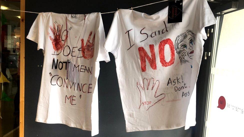 T-shirts with slogans about sexual consent