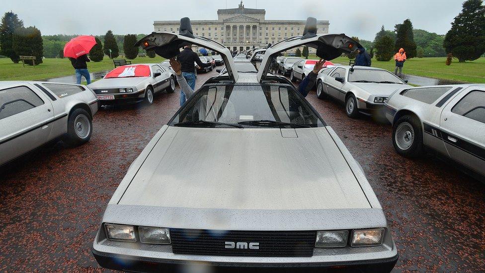 DeLorean with gullwing doors open