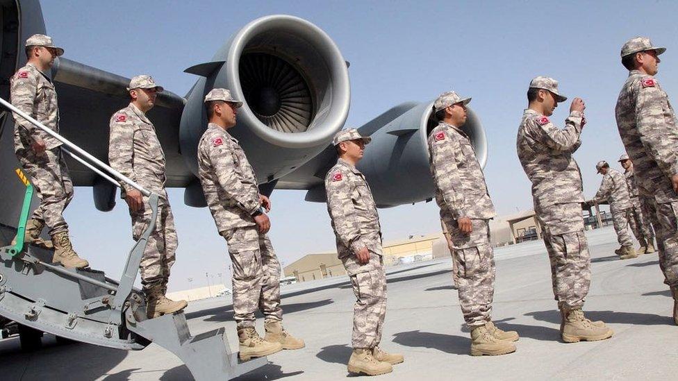 Turkish troops at their base in Qatar