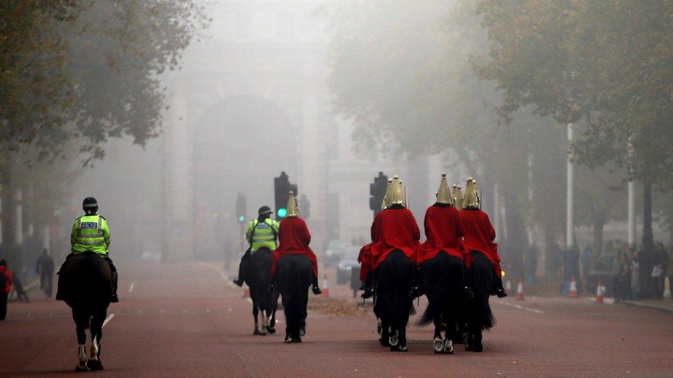 Fog on The Mall in central London