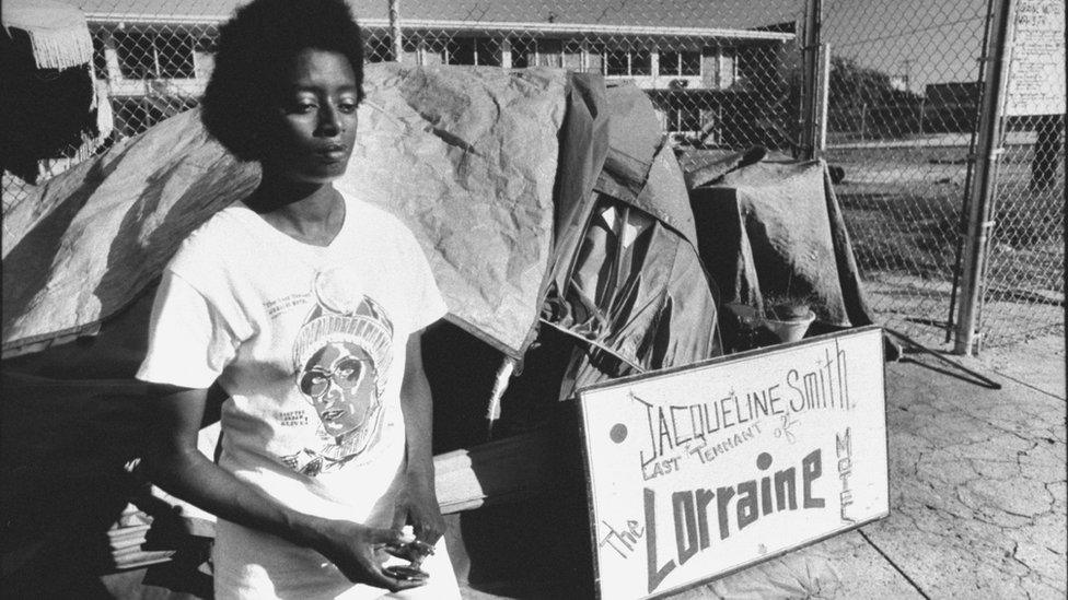 Jacqueline Smith pictured outside the Lorraine Motel in 1989