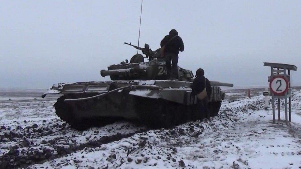 Russian TV shows tank exercises close to the border with Ukraine on 14 Jan 2022