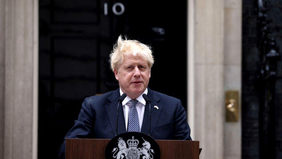 Boris Johnson giving resignation speech