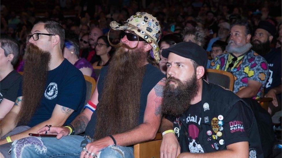 Audience members watch the 2017 Remington Beard Boss World Beard ^ Moustache Championships held at the Long Center for the Performing Arts on September 3, 2017 in Austin, Texas.