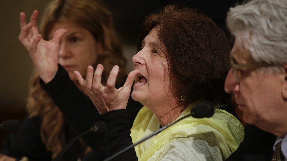 Paola, the mother of Giulio Regeni, center, flanked by lawyer Alessandra Ballerini, left, and by senator Luigi Manconi attends a press conference held at the Italian Senate, in Rome, 29 March