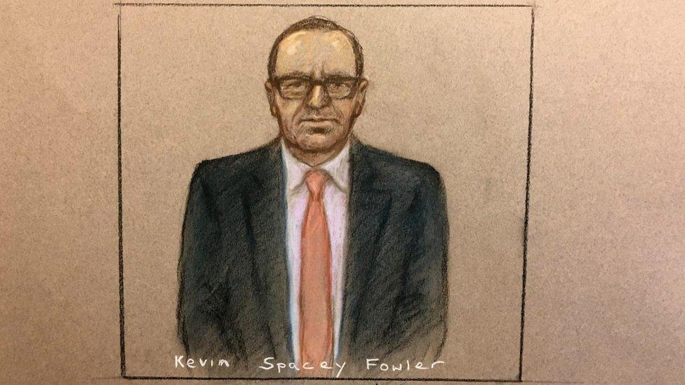 A court artist sketch of Spacey showed appearing via video link on Friday