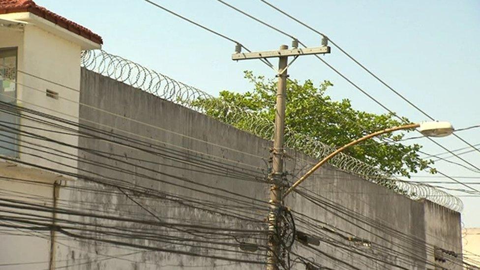 Barbed wire surrounds the hospital at the Bangu penitentiary complex