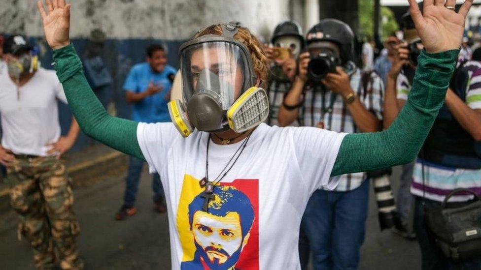 The wife of the opposition leader Leopoldo Lopez, Lilian Tintori participates in the protest against the government of President Nicolas Maduro in Caracas (26 April 2017)