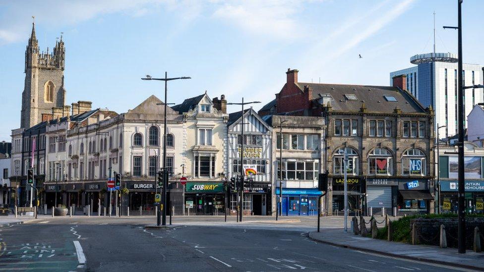 The deserted Cardiff town centre