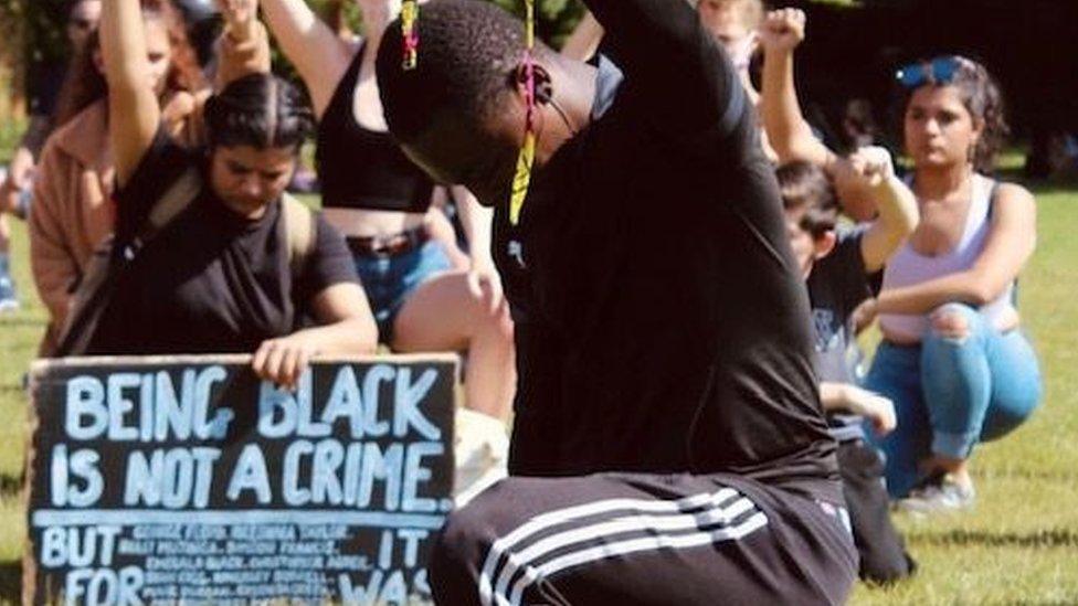 Man kneeling at Chelmsford Black Lives Matter protest