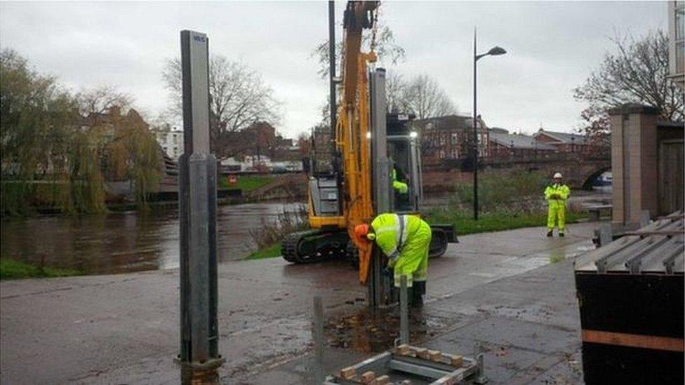 Flood Barriers erected in Shrewsbury