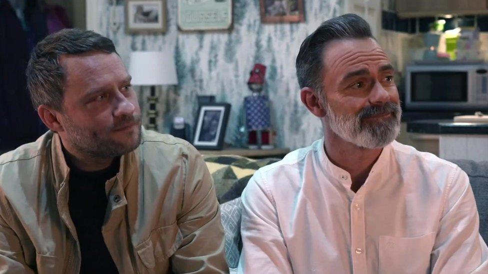 Peter Ash and Dan Brocklebank on the Coronation Street set