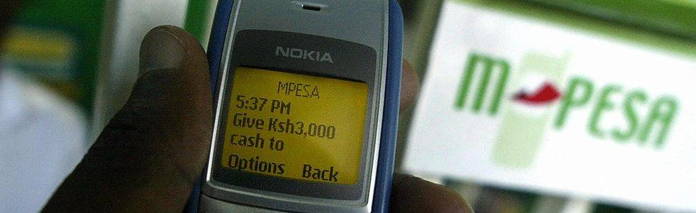 A mobile phone showing an M-Pesa transaction in Kenya