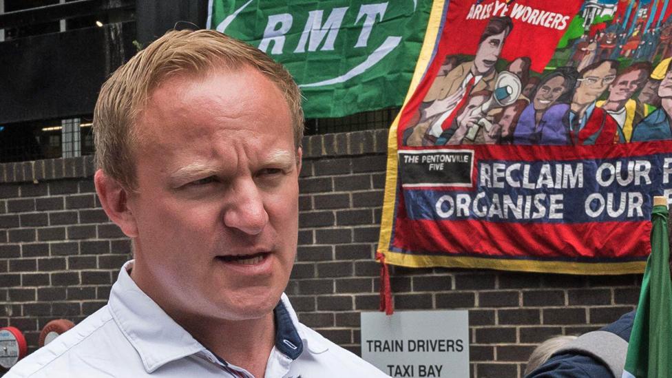 Sam Tarry on an RMT picket line outside London's Euston station