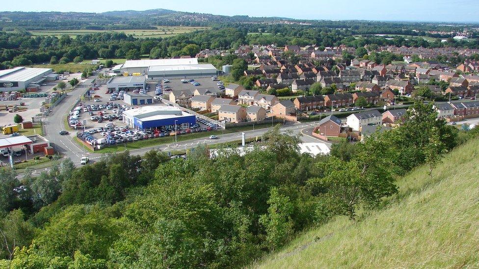 View of Rhostyllen from the slopes of Bersham tip