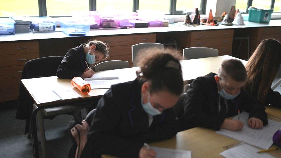 School pupils in face masks