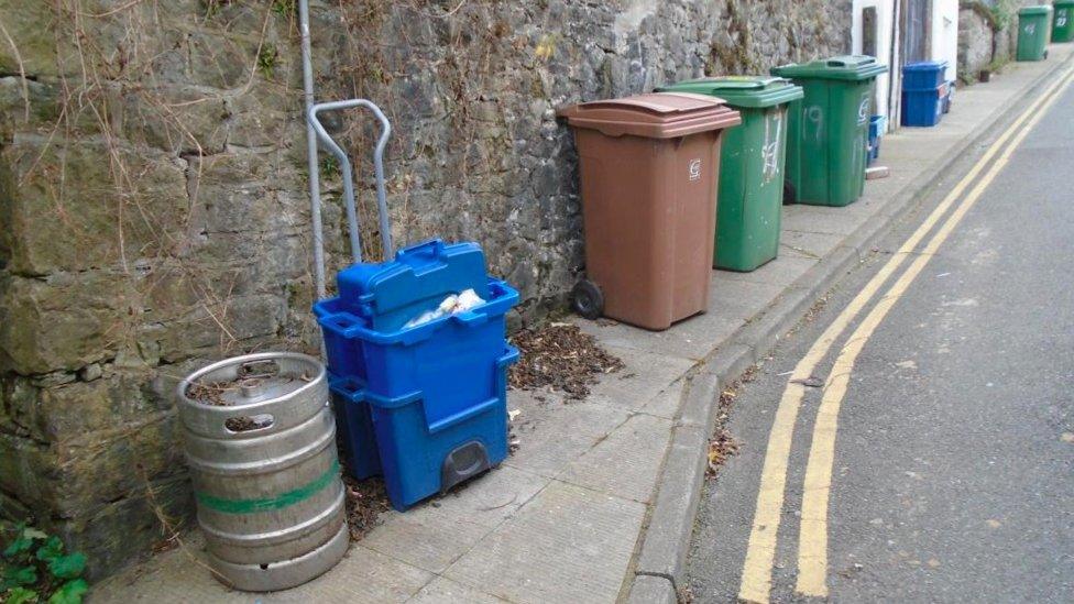 Bins on a street in Gwynedd