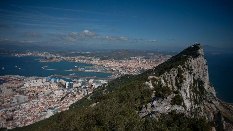 Rock of Gibraltar with Spain in background.