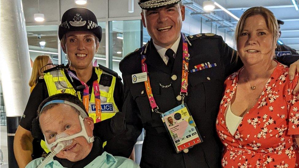 Chris and Sharon Johnson with Chief Superintendent Sallie Churchill and the then Chief Constable David Thompson