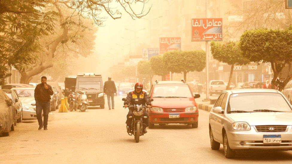 Sandstorms and harsh weather are blowing through parts of the Middle East, with visibility down in the Egyptian capital, Cairo, 16 January 2019