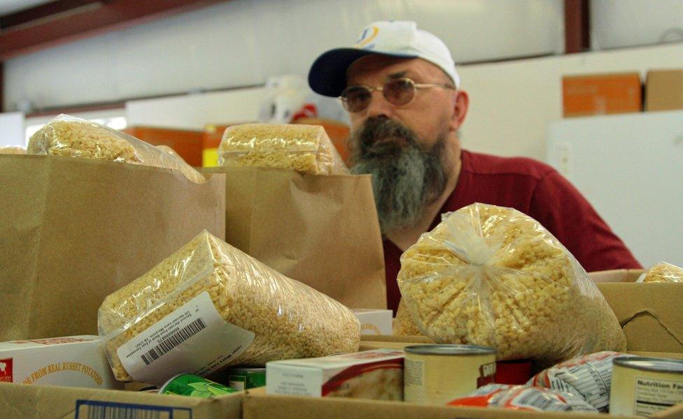 Bags at the food pantry, Jamestown