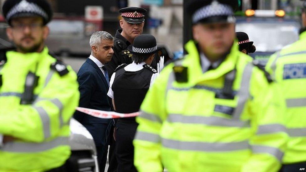 Sadiq Khan with Met Police officers