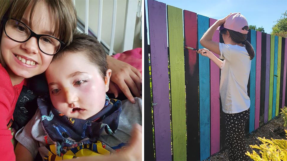 L: Emily and Peter R: Emily painting the fence