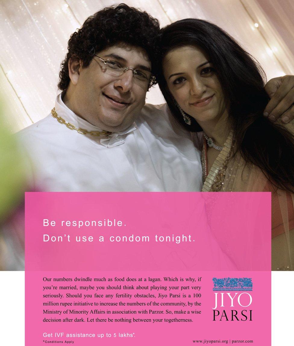 A Jiyo Parsi advert encouraging married Parsi couples to have more children - it offers financial help with fertility treatment