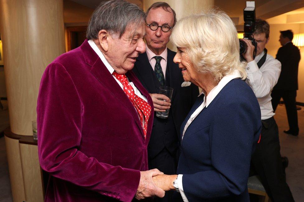 Barry Humphries with Camilla, the then Duchess of Cornwall in 2021