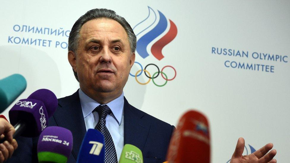 Russian Sports Minister Vitaly Mutko facing reporters, 8 Jun 16