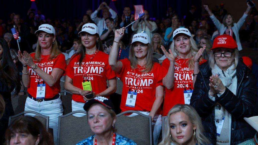 People listen to speakers s during the Conservative Political Action Conference (CPAC) being held at The Rosen Shingle Creek on February 26, 2022 in Orlando, Florida