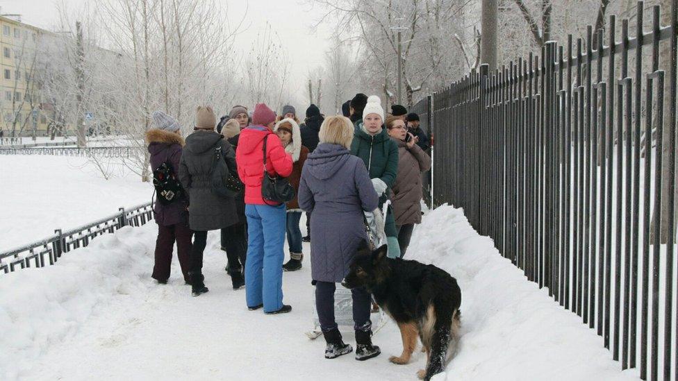 Pupils outside school gates in Perm, 15 Jan 18