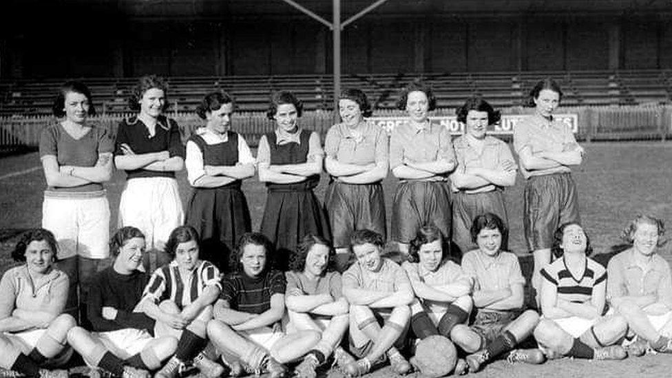 A women's football team at Kenilworth Road, believed to have been taken in 1935.