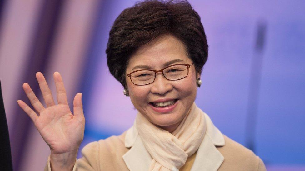 Hong Kong Chief Executive candidate Carrie Lam poses for a photo call before participating in a televised debate in Hong Kong, China, 14 March 2017