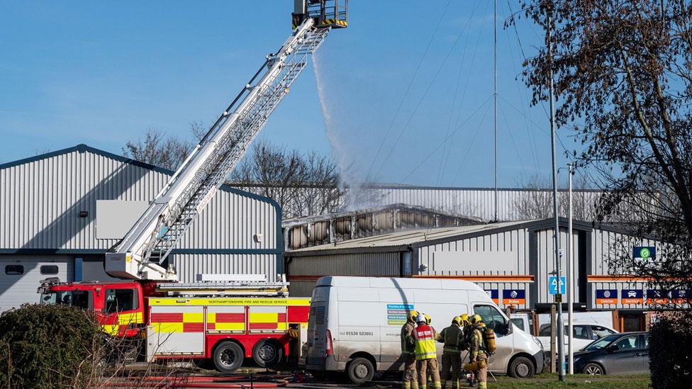 Firefighters at industrial fire, Kettering