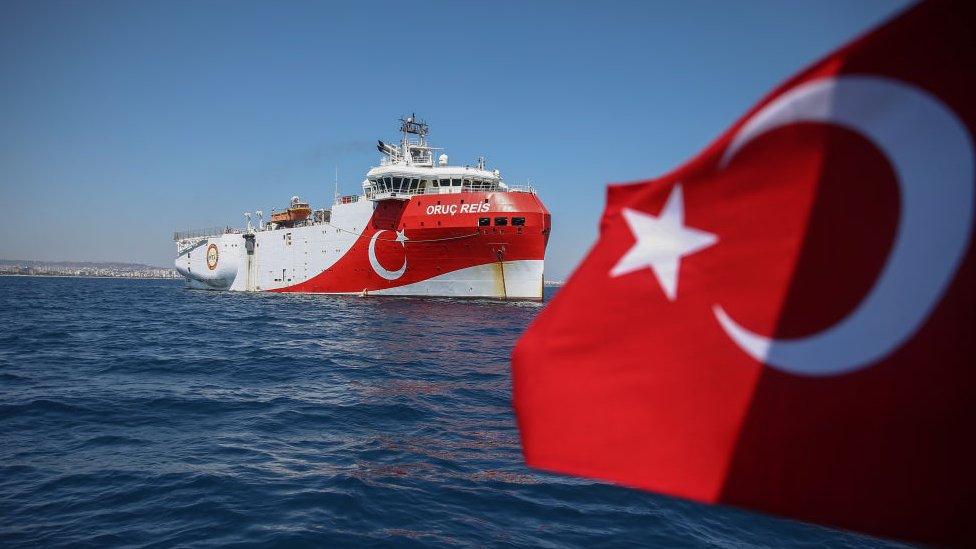 Turkish research ship off Antalya, Turkey on July 22, 2020