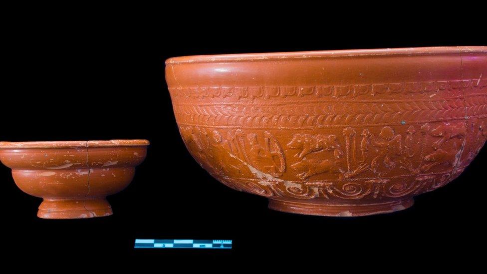 Scotch corner Samian bowl and cup