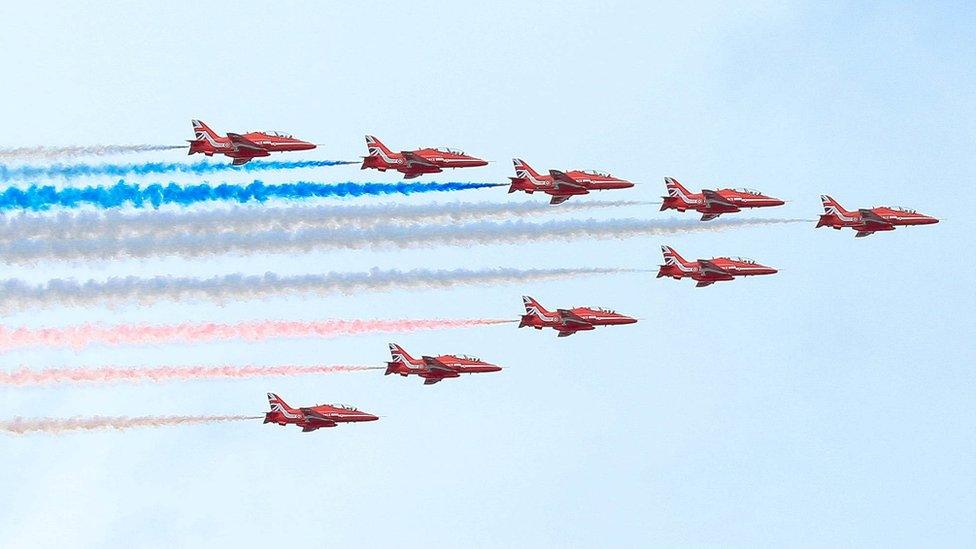 The Red Arrows in formation above Swansea taken by Richard Jones