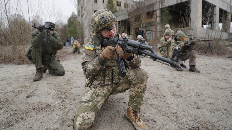 Reservists in the Ukrainian Territorial Defence take part in military exercises on Saturday