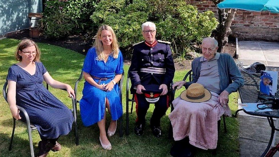 John, his friends and the Lord Lieutenant, Mark Blundell at the birthday celebrations