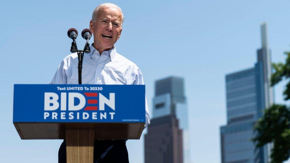 Former US Vice-President and Democratic presidential candidate Joe Biden speaks during a campaign kickoff rally, May 18, 2019 in Philadelphia