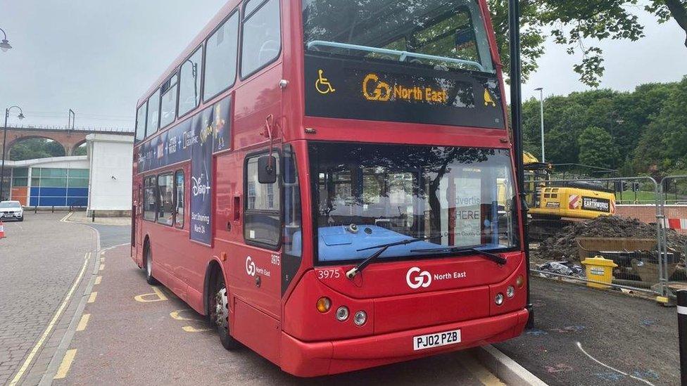 A red Go North East bus in Chester-le-Street