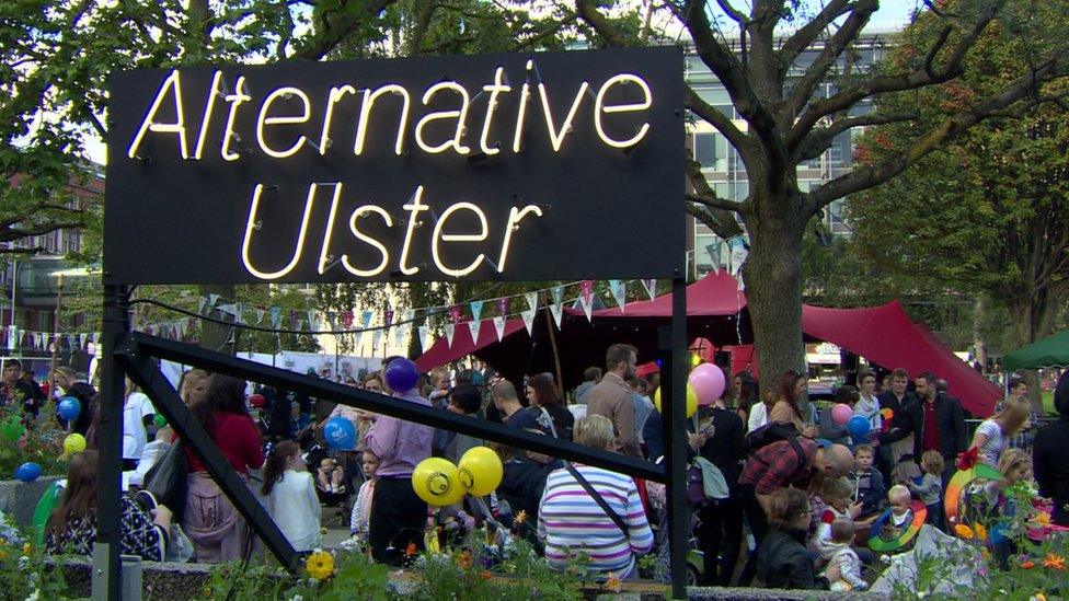 A sign at Belfast's Culture Night that reads: Alternative Ulster