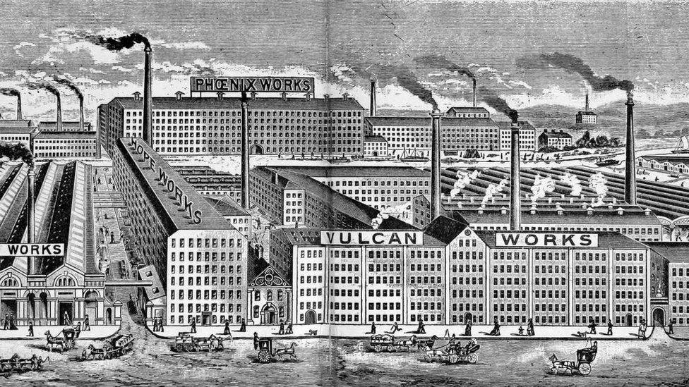 Print of Crusader Mills in the 19th Century