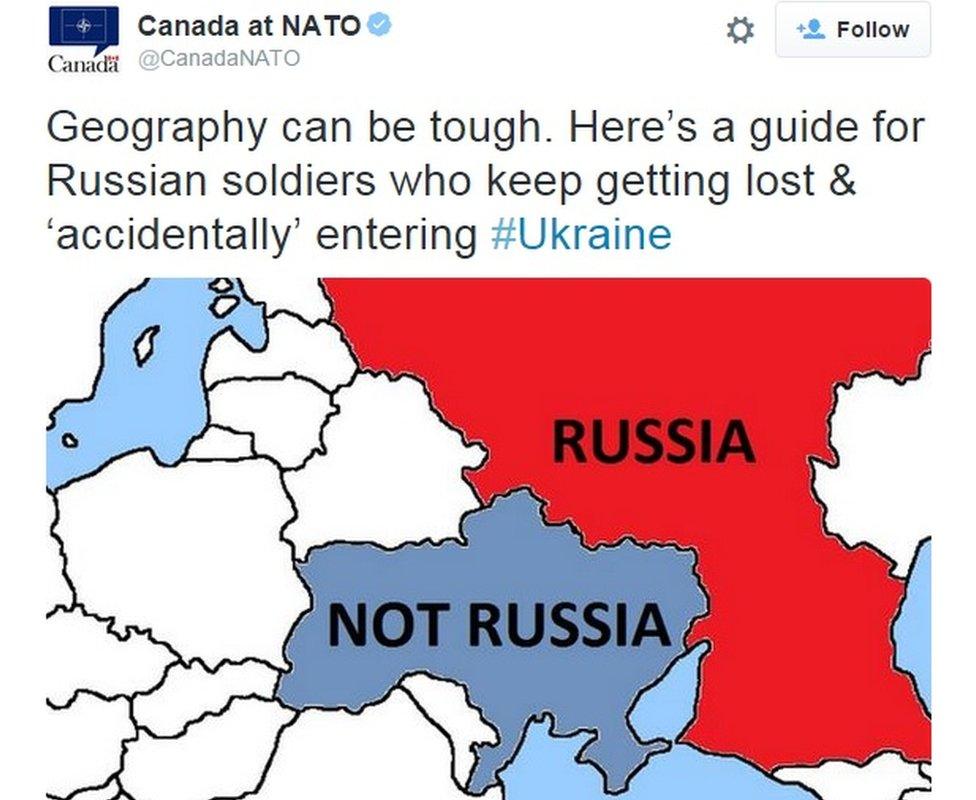 Screen grab of a tweet showing a map of Russia with Ukraine next to it, captioned "Not Russia"