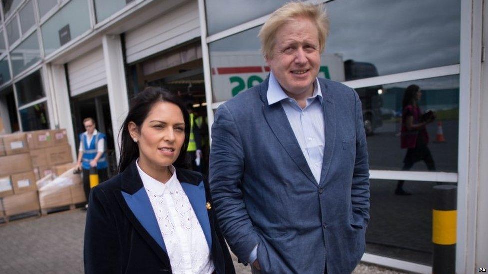 Priti Patel and Boris Johnson