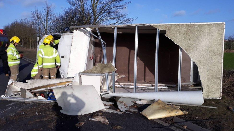 Van blown across the A19