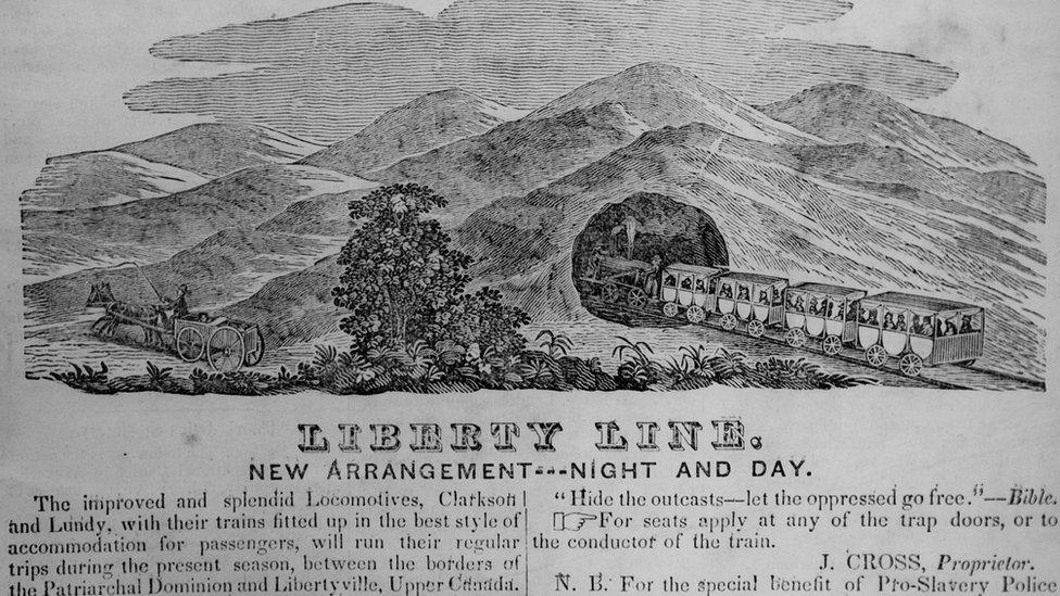 Chicago Western Citizen advertisement for the Liberty Line, which is a thinly veiled reference to the Underground Railroad which has 'Seats Free, irrespective of color'