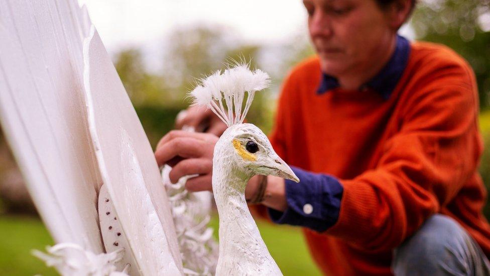 White peacock sculpture at Longleat