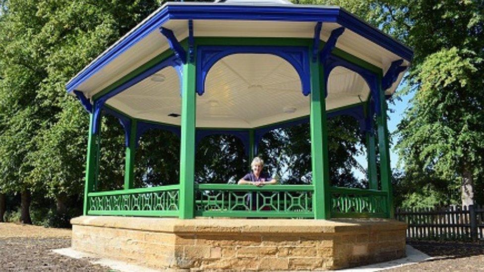 Cllr Kathryn Lawrence, Rugby Borough Council portfolio holder for operations and traded services, at the restored bandstand in Whitehall Recreation Ground.